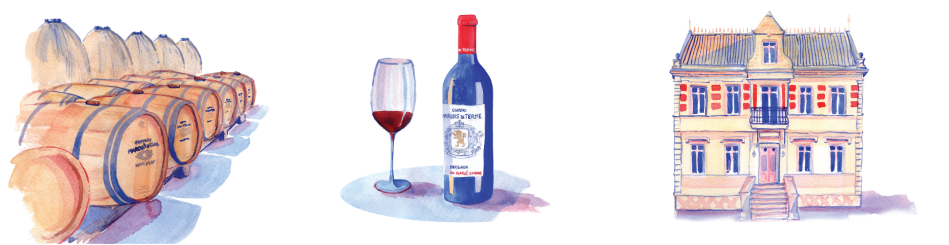 Illustration en aquarelle du site Château Marquis de terme représentant le savoir faire viticole