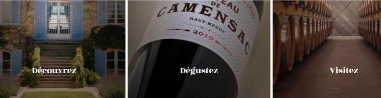 Site Web Chateau de Camensac page d'accueil présentation des différents services, hôtellerie dégustation de vin et visite des vignes