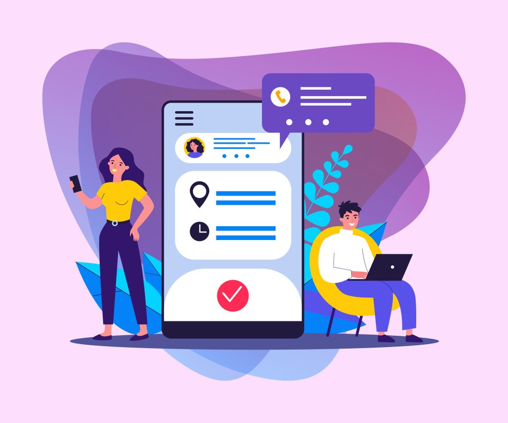 Illustration de personnes utilisant une application mobile